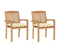 Lot de 2 Chaises de Jardin avec Coussins Siège Bleu Bois de Teck Massif vidaXL
