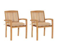 Lot de 2 Chaises de Jardin avec Coussins Siège Bleu Bois de Teck Massif vidaXL