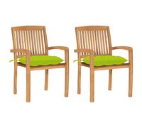vidaXL Chaises de jardin 2 pcs. en teck massif avec coussins vert clair