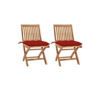 vidaXL Chaises de jardin 2 pcs. avec coussins rouges en teck massif