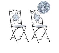 Beliani Lot de 2 Chaises de Jardin Bistrot Vintage en Métal Extérieur Motif Floral Mosaïque Pliantes Noir Chapeco