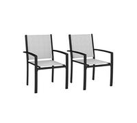 Outsunny - Lot de 2 chaises de jardin - empilables, accoudoirs, cadre acier textilène - gris clair