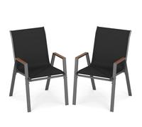 Lot de 2 chaises de jardin empilables COSTWAY, chaises empilables, chaises de terrasse avec accoudoirs, chaises de balcon pouvant supporter jusqu'à 180 kg, 56 x 66 x 88 cm, noir
