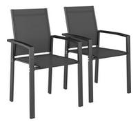 Outsunny Lot de 2 chaises de Jardin chaises empilables d'extérieur Respirant avec accoudoirs, en Aluminium et textilène pour Jardin, Piscine, terrasse, Gris foncé