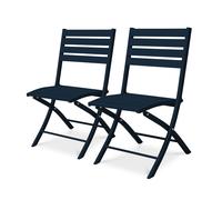 Lot de 2 chaises de jardin en aluminium - bleu marine