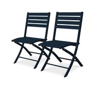 Lot de 2 chaises de jardin en aluminium - Bleu marine - MARIUS