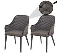 Lot De 2 Chaises De Jardin En Aluminium Hwc-O16, Outdoor Chair, Olefin (200 G/M²) Seilgeflecht Rope Anthracite Coussin Gris Foncé Gris