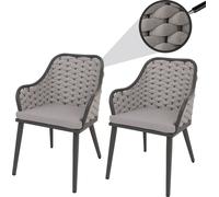 lot de 2 chaises de jardin en aluminium HWC-O16, Outdoor Chair, Olefin (200 g/m²) Seilgeflecht Rope ~ gris clair Coussin gris clair