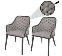 Lot De 2 Chaises De Jardin En Aluminium Hwc-O16, Outdoor Chair, Olefin (200 G/M²) Seilgeflecht Rope Gris Clair Coussin Gris Clair Gris