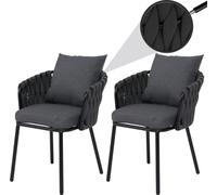 Lot de 2 chaises de jardin en aluminium HWC-P89, fauteuils de jardin, chaise d'extérieur, tissu/textile (180 g/m²) tressage en corde ~ anthracite