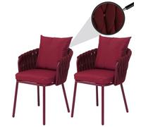 Lot de 2 chaises de jardin en aluminium HWC-P89, fauteuils de jardin, chaise d'extérieur, tissu/textile (180 g/m²) tressage en corde ~ bordeaux