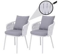 Lot de 2 chaises de jardin en aluminium HWC-P89, fauteuils de jardin, chaise d'extérieur, tissu/textile (180 g/m²) tressage en corde ~ gris clair