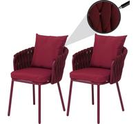 Lot de 2 chaises de jardin en aluminium HWC-P89, fauteuils de jardin, chaise d'extérieur, tissu/textile (180 g/m²) tressage en corde ~ bordeaux