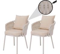 Lot de 2 chaises de jardin en aluminium HWC-P89, fauteuils de jardin, chaise d'extérieur, tissu/textile (180 g/m²) tressage en corde ~ crème