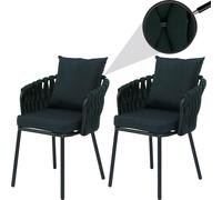 Lot de 2 chaises de jardin en aluminium HWC-P89, fauteuils de jardin, chaise d'extérieur, tissu/textile (180 g/m²) tressage en corde ~ vert