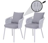 Lot de 2 chaises de jardin en aluminium HWC-P89, fauteuils de jardin, chaise d'extérieur, tissu/textile (180 g/m²) tressage en corde ~ gris clair