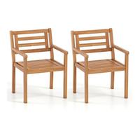 Lot de 2 Chaises de Jardin Extérieur COSTWAY en Bois Acacia, Accoudoirs, Dossier Incliné et Lattes, Capacité 180Kg, 56 x 56 x 80 cm
