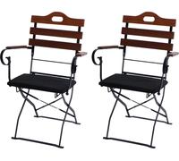 Lot de 2 chaises de jardin HWC-J40, chaise pliante, qualité restauration, acacia ~ marron, rembourrage noir