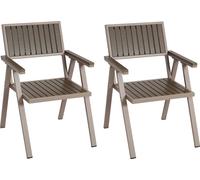 lot de 2 chaises de jardin HWC-J95, chaise de balcon, revêtement extérieur, aluminium imitation bois ~ châssis champagne, gris