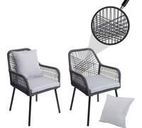 lot de 2 chaises de jardin HWC-O12, assise/dossier rembourrés en aluminium tressé Rope ~ anthracite, housse grise