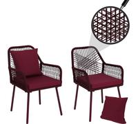 Lot De 2 Chaises De Jardin Hwc-O12, Coussins D'assise/De Dossier D'extérieur, Tressage En Corde D'aluminium Bordeaux, Housse Bordeaux Rouge