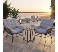 Lot de 2 chaises de jardin HWC-P75, fauteuils de jardin, fauteuils lounge, tissu 220 g/m² polyrotin métal ~ gris foncé, rembourrage gris clair