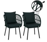 Lot de 2 chaises de jardin HWC-Q38, fauteuils de jardin avec accoudoirs, structure en aluminium tressé Rope ~ structure noire, rembourrage vert