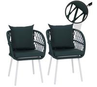 Lot De 2 Chaises De Jardin Hwc-Q38, Fauteuils De Jardin Avec Accoudoirs, Structure En Aluminium Tressé Rope Structure Gris Clair, Rembourrage Vert