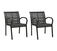 Lot de 2 chaises de jardin noires avec cadre en acier et lattes WPC, design industriel, pliables et pouvant supporter jusqu'à 110 kg par siège.