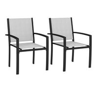 Lot de 2 chaises de jardin - Outsunny - empilables - avec accoudoirs, cadre en acier - pour jardin, piscine, terrasse - gris clair