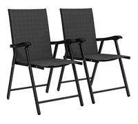 Lot de 2 chaises de jardin pliantes 58/62/97 cm noires en acier avec dossier haut