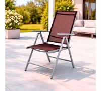 lot de 2 chaises de jardin pliantes aluminium - textile gris argenté/marron chocolat