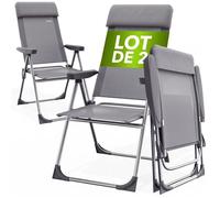 Lot de 2 chaises de jardin pliantes CASARIA® en aluminium avec accoudoirs Dossier haut réglable en 7 positions Chaises de camping