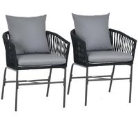 Lot de 2 chaises de jardin style bohème, 57 x 60 x 71 cm, noir, cordes tressées à la main, coussins lavables, structure en acier thermolaqué