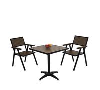 Lot De 2 Chaises De Jardin + Table De Jardin Hwc-J95, Revêtement Gastro Outdoor, Alu Aspect Bois Noir, Gris Gris