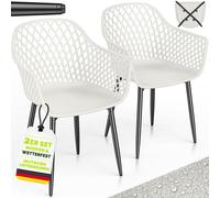Lot de 2 chaises de jardin tillvex® résistantes aux intempéries avec accoudoirs, blanc | Chaises d'extérieur pouvant supporter jusqu'à 120 kg | Chaises de jardin résistantes aux UV | Chaises de terras