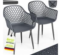 Lot de 2 chaises de jardin tillvex® résistantes aux intempéries avec accoudoirs, couleur anthracite | Chaises d'extérieur pouvant supporter jusqu'à 120 kg | Chaises de jardin résistantes aux UV | Chai