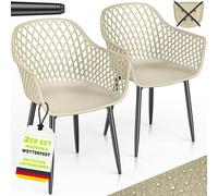 Lot de 2 chaises de jardin tillvex® résistantes aux intempéries avec accoudoirs, couleur beige | Chaises d'extérieur pouvant supporter jusqu'à 120 kg | Chaises de jardin résistantes aux UV | Chaises d