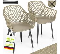 Lot de 2 chaises de jardin tillvex® résistantes aux intempéries avec accoudoirs, couleur taupe | Chaises d'extérieur pouvant supporter jusqu'à 120 kg | Chaises de jardin résistantes aux UV | Chaises d
