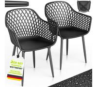 Lot de 2 chaises de jardin tillvex® résistantes aux intempéries avec accoudoirs, noir | Chaises d'extérieur pouvant supporter jusqu'à 120 kg | Chaises de jardin résistantes aux UV | Chaises de terrass