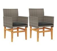 vidaXL Chaises de jardin avec coussins 2 pcs. Gris Poly Rotin Massif