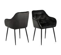 Lot de 2 Chaises de salle à manger avec accoudoirs effet velours - Marron et Noir