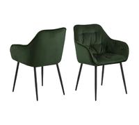 Lot de 2 Chaises de salle à manger avec accoudoirs effet velours - Vert sapin et Noir