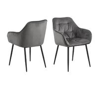 Lot de 2 Chaises de salle à manger avec accoudoisr effet velours - Gris et Noir