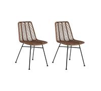 Lot de 2 Chaises de Salle à Manger Bohème Dossier et Assise en Rotin Tressé Pied