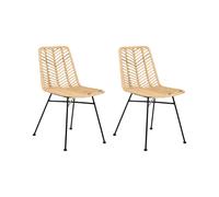 Lot de 2 Chaises de Salle à Manger Bohème Dossier et Assise en Rotin Tressé Pied