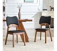 Lot de 2 Chaises de Salle à Manger Bois Massif Assise Rembourrée Cuir PU Noir Dossier Papillon Ergonomique 51x43x87.5 cm