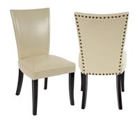 Lot De 2 Chaises De Salle À Manger Chesterfield Av Rivets Similicuir Crème, Pieds Foncés