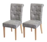 Lot de 2 chaises de salle à manger Chesterfield II rivets tissu/textile gris clair, pieds clairs