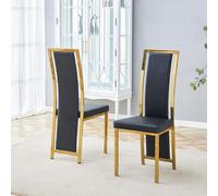 Lot de 2 chaises de salle à manger, cuirPolyuréthanenoir avec bordure dorée, pieds en métal doré, 109 cm